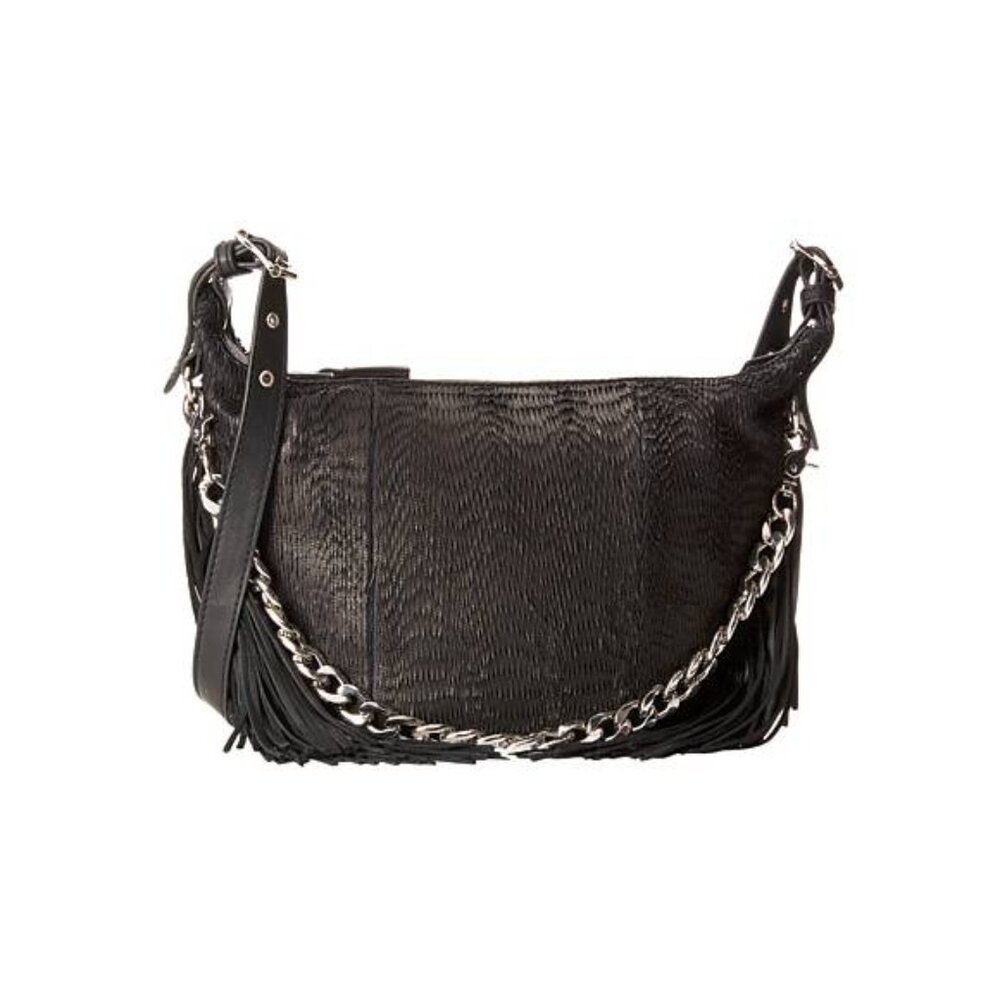 Ash Bo Black Python-Embossed Fringe Crossbody - image 1